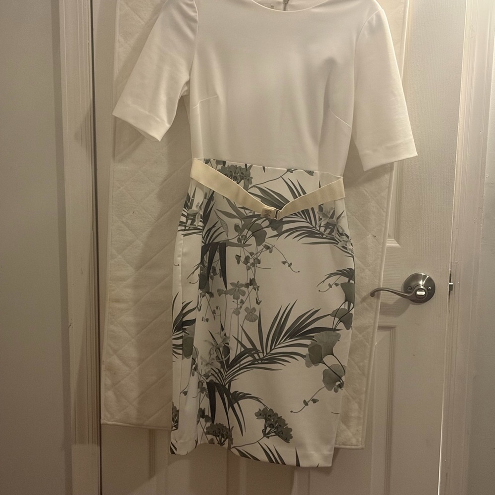 Ted Baker White Dress with Green Accents